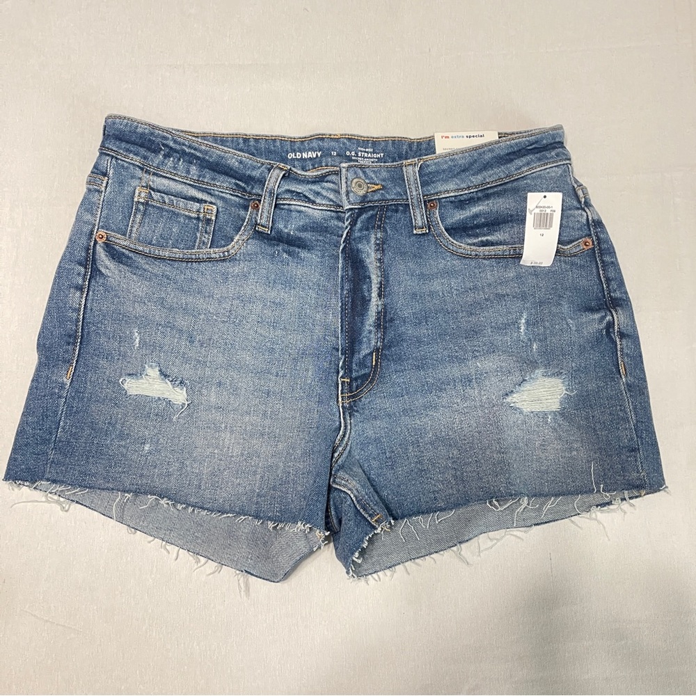 High-Waisted O.G. Straight Ripped Distressed Jean Shorts for Women size 12